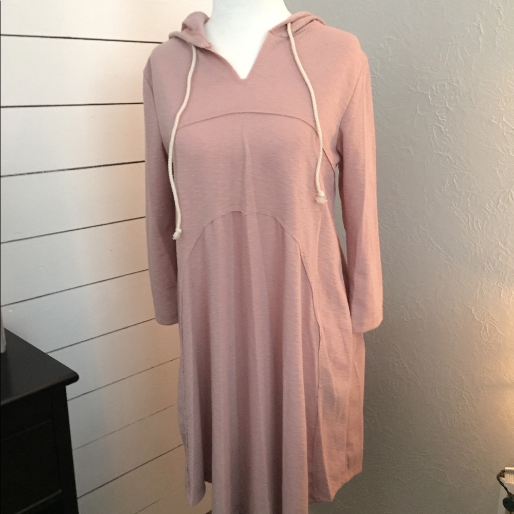 Mauve Pink 3/4Sleeve Knit Mini Dress with Hoodie!